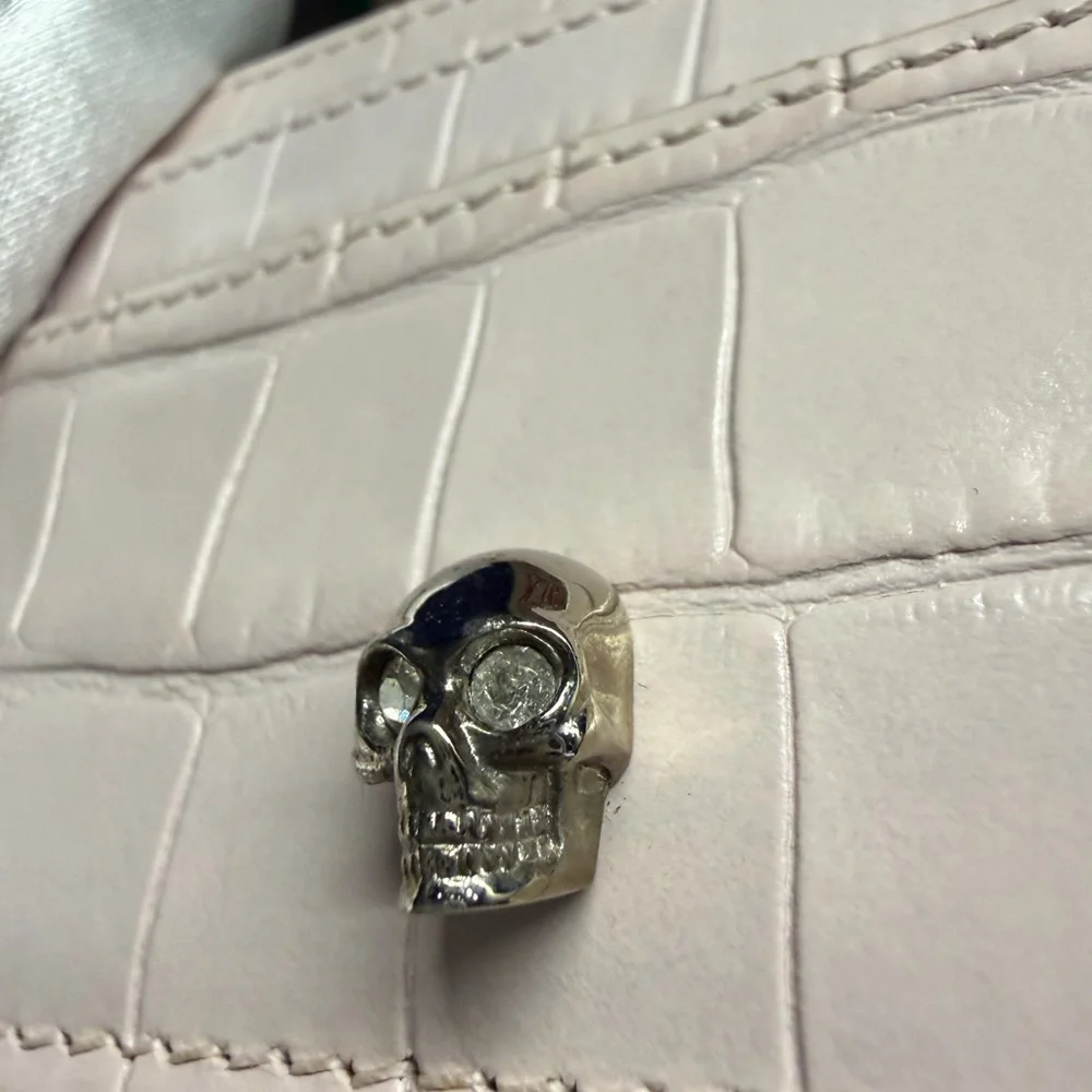 Alexander McQueen Pale Pink Croc-Embossed Skull Card Holder